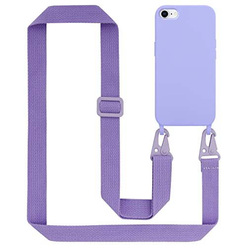Cadorabo Handykette kompatibel mit Apple iPhone 7 7S 8 SE 2020 Schutzhülle TPU Liquid Silikon Case Necklace mit verstellbarem Band Kordel mit Etui Case Hülle für iPhone 7 7S 8 SE 2020 in Lila von Cadorabo