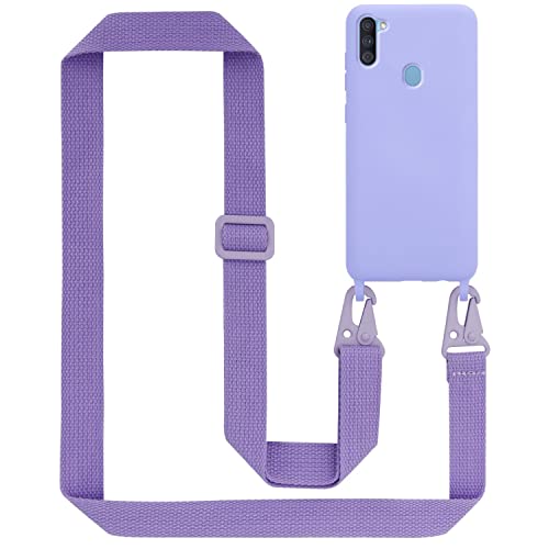 Cadorabo Handykette kompatibel mit Samsung Galaxy A11 M11 Schutzhülle TPU Liquid Silikon Case Necklace mit verstellbarem Band Kordel Band mit Etui Rundumschutz Case Hülle für Galaxy A11 M11 in Lila von Cadorabo