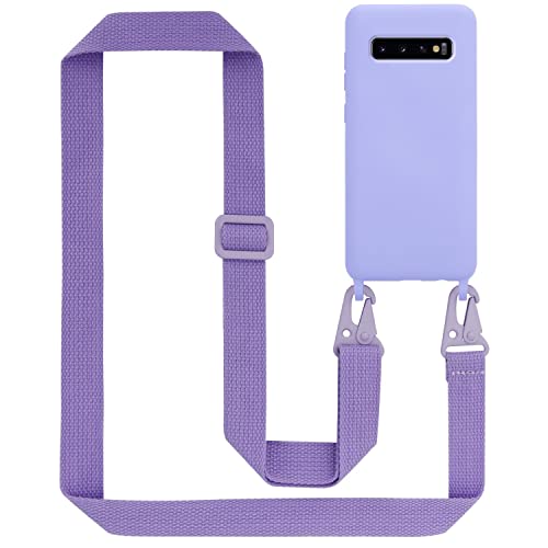 Cadorabo Handykette kompatibel mit Samsung Galaxy S10 Plus Schutzhülle TPU Liquid Silikon Case Necklace mit verstellbarem Band Kordel Band mit Etui Rundumschutz Case Hülle für Galaxy S10 Plus in Lila von Cadorabo