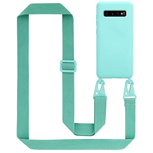 Cadorabo Handykette kompatibel mit Samsung Galaxy S10 Plus Schutzhülle TPU Liquid Silikon Case Necklace mit verstellbarem Band Kordel mit Etui Rundumschutz Case Hülle für Galaxy S10 Plus in Türkis von Cadorabo