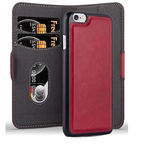 Cadorabo Hülle kompatibel mit Apple iPhone 6 / 6S 2in1 aus Premium Kunst Leder Flip Klappbare Stoßfeste Magnetische [Standfunktion] [Kartenfächern] Cover Hülle für iPhone 6 / 6S Tasche in Rot von Cadorabo