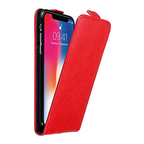 Cadorabo Hülle kompatibel mit Apple iPhone X/XS Flip Design aus Premium Kunst Leder Flip Klappbare Stoßfeste Magnetische Cover Hülle für iPhone X/XS Tasche in Rot von Cadorabo