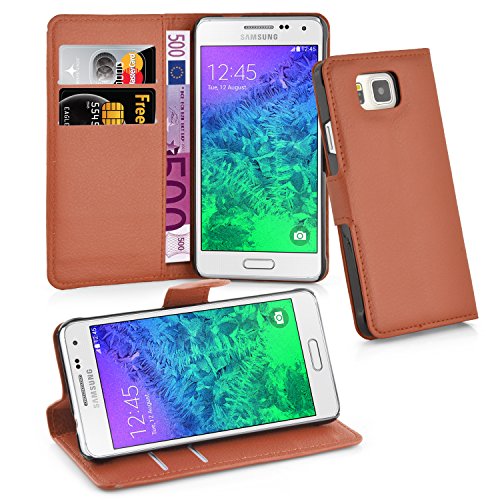 Cadorabo Hülle kompatibel mit Samsung Galaxy Alpha Handyhülle aus Premium Kunst Leder Flip Klappbare Stoßfeste Magnetische [Standfunktion] [Kartenfächern] Cover Hülle für Galaxy Alpha Tasche in Braun von Cadorabo
