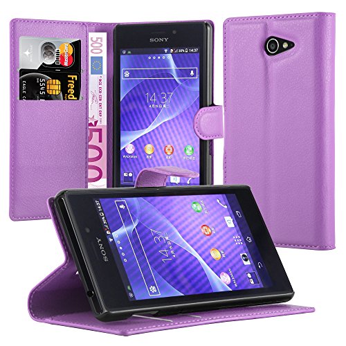 Cadorabo Hülle kompatibel mit Sony Xperia M2 / M2 Aqua Handyhülle aus Kunst Leder Flip Klappbare Magnetische [Standfunktion] [Kartenfächern] Cover Hülle für Sony Xperia M2 / M2 Aqua Tasche in Lila von Cadorabo