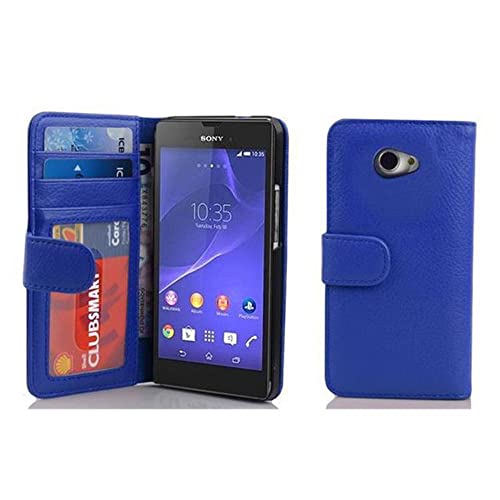 Cadorabo Hülle kompatibel mit Sony Xperia M2 / M2 Aqua aus Kunst Leder Flip Klappbare Stoßfeste Magnetische [Standfunktion] [Kartenfächern] Cover Hülle für Sony Xperia M2 / M2 Aqua Tasche in Blau von Cadorabo