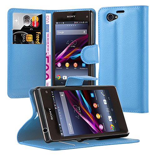 Cadorabo Hülle kompatibel mit Sony Xperia Z1 COMPACT Handyhülle aus Kunst Leder Flip Klappbare Magnetische [Standfunktion] [Kartenfächern] Cover Hülle für Sony Xperia Z1 COMPACT Tasche in Blau von Cadorabo