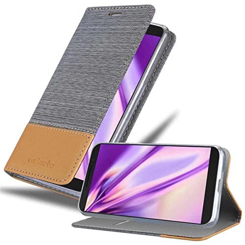 Cadorabo Hülle kompatibel mit Alcatel 3 2019 aus Premium Jeans und Kunst Leder Flip Klappbare Stoßfeste Magnetische [Standfunktion] [Kartenfächern] Cover Hülle für Alcatel 3 2019 Tasche in Grau von Cadorabo