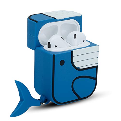 Cadorabo Hülle kompatibel mit Apple AirPod 1 & 2 - Design Blue Whale - Tragbare Silikon Kopfhörer Schutzhülle 3D Case Schlüsselanhänger von Cadorabo