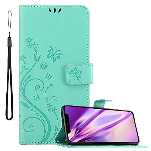 Cadorabo Hülle kompatibel mit Apple iPhone 11 Blumen Design aus Premium Kunst Leder Flip Klappbare Stoßfeste Magnetische [Standfunktion] [Kartenfächern] Cover Hülle für iPhone 11 Tasche in Türkis von Cadorabo