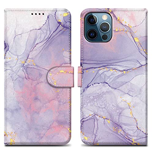 Cadorabo Hülle kompatibel mit Apple iPhone 12/12 PRO Handyhülle ausim Muster Design Premium Kunst Leder Flip Klappbare Stoßfeste Magnetische [Standfunktion] Case Hülle für iPhone 12/12 PRO in Lila von Cadorabo