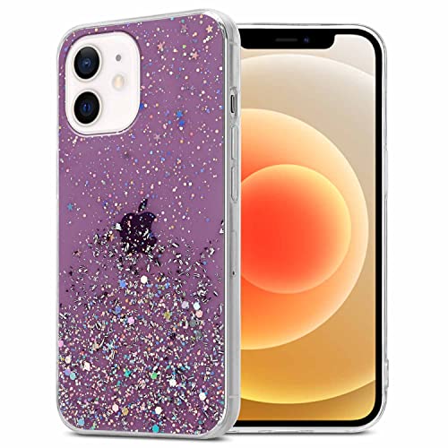 Cadorabo Hülle kompatibel mit Apple iPhone 12 Mini Rundumschutz TPU Silikon Case Mädchen Glitzer Strass Design Slim Kratzfest Weiche Gummi Bling Schutzhülle für Apple iPhone 12 Mini in Lila von Cadorabo