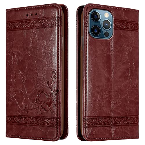 Cadorabo Hülle kompatibel mit Apple iPhone 12 PRO MAX Handyhülle aus Kunst Leder Flip Klappbare Stoßfeste Magnetische [Standfunktion] [Kartenfächern] Case Hülle für iPhone 12 PRO MAX Tasche in Rot von Cadorabo