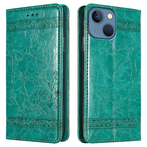 Cadorabo Hülle kompatibel mit Apple iPhone 13 Mini Handyhülle aus Kunst Leder Flip Klappbare Stoßfeste Magnetische [Standfunktion] [Kartenfächern] Case Hülle für iPhone 13 Mini Tasche in Türkis von Cadorabo