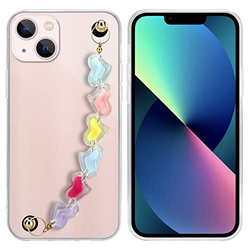 Cadorabo Hülle kompatibel mit Apple iPhone 13 Mini Schutzhülle TPU Silikon Case Handschlaufen Design mit Perlen Slim Kratzfest Gummi mit Rundumschutz Case Hülle für iPhone 13 Mini in Transparent von Cadorabo