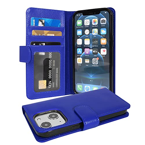 Cadorabo Hülle kompatibel mit Apple iPhone 13 aus Premium Kunst Leder Flip Klappbare Stoßfeste Magnetische [Standfunktion] [Kartenfächern] Cover Hülle für iPhone 13 Tasche in Blau von Cadorabo