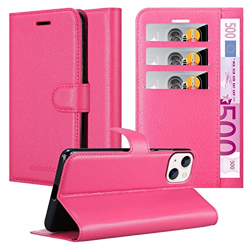Cadorabo Hülle kompatibel mit Apple iPhone 14 Handyhülle aus Premium Kunst Leder Flip Klappbare Stoßfeste Magnetische [Standfunktion] [Kartenfächern] Cover Hülle für iPhone 14 Tasche in Pink von Cadorabo
