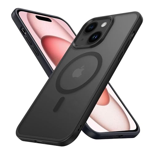 Cadorabo Hülle kompatibel mit Apple iPhone 15 Plus in SCHWARZ [Kompatibel mit MagSafe] Hybrid Matt Design Magnetisch Stoßfest Kratzfest mit Rundumschutz Case für Apple iPhone 15 Plus in Schwarz von Cadorabo