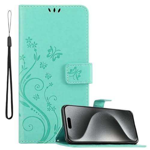 Cadorabo Hülle kompatibel mit Apple iPhone 16 PRO in FLORAL TÜRKIS - Schutzhülle im Blumen Design mit Magnetverschluss, Standfunktion und Kartenfächern Cadorabo Hülle kompatibel mit Apple iPhone 16 PRO in FLORAL TÜRKIS - Schutzhülle im Blumen Design mit Magnetverschluss, Standfunktion und Kartenfächern von Cadorabo