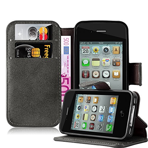 Cadorabo Hülle kompatibel mit Apple iPhone 4 / 4S Handyhülle aus Premium Kunst Leder Flip Klappbare Stoßfeste Magnetische [Standfunktion] [Kartenfächern] Case Hülle für iPhone 4 / 4S Tasche in Grau von Cadorabo