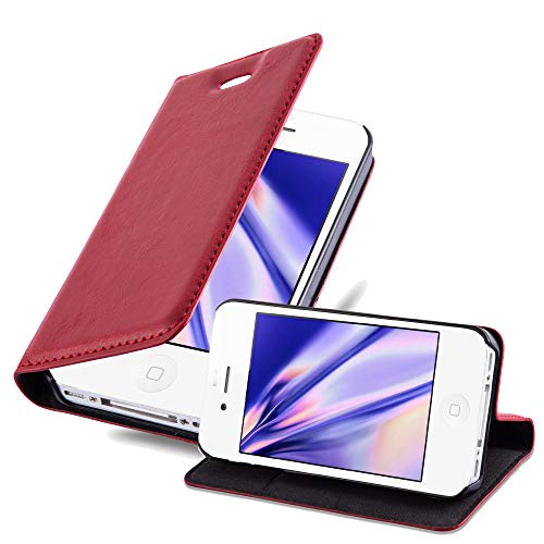 Cadorabo Hülle kompatibel mit Apple iPhone 4 / 4S aus Premium Kunst Leder Flip Klappbare Stoßfeste Magnetische [Standfunktion] [Kartenfächern] Cover Hülle für iPhone 4 / 4S Tasche in Rot von Cadorabo