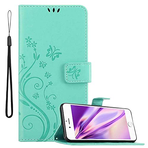 Cadorabo Hülle kompatibel mit Apple iPhone 6 Plus / 6S Plus Blumen Design aus Kunst Leder Flip Klappbare Magnetische [Kartenfächern] Cover Hülle für iPhone 6 Plus / 6S Plus Tasche in Türkis von Cadorabo