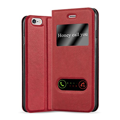 Cadorabo Hülle kompatibel mit Apple iPhone 6 Plus / 6S Plus mit Sichtfenster aus Kunst Leder Flip Klappbare Magnetische [Kartenfächern] Cover Hülle für iPhone 6 Plus / 6S Plus Tasche in Rot von Cadorabo
