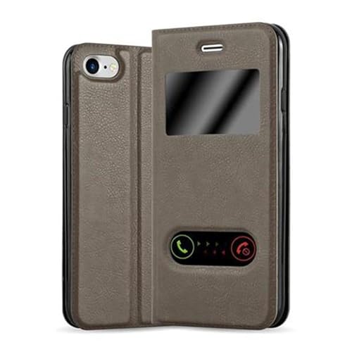 Cadorabo Hülle kompatibel mit Apple iPhone 7 / 7S / 8 / SE 2020 in Stein BRAUN - Schutzhülle mit Magnetverschluss, Standfunktion und 2 Sichtfenstern von Cadorabo