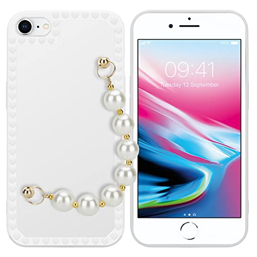 Cadorabo Hülle kompatibel mit Apple iPhone 7 7S 8 SE 2020 Schutzhülle TPU Silikon Case Handschlaufen Design mit Perlen Slim Kratzfest Gummi Case Hülle für iPhone 7 7S 8 SE 2020 in Weiß von Cadorabo