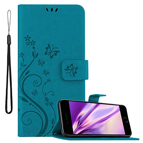 Cadorabo Hülle kompatibel mit Apple iPhone 7 Plus / 7S Plus / 8 Plus Blumen Design aus Kunst Leder Flip Klappbare Magnetische [Kartenfächern] Cover Hülle für iPhone 7 Plus / 8 Plus Tasche in Blau von Cadorabo