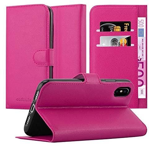 Cadorabo Hülle kompatibel mit Apple iPhone X/XS Handyhülle aus Premium Kunst Leder Flip Klappbare Stoßfeste Magnetische [Standfunktion] [Kartenfächern] Cover Hülle für iPhone X/XS Tasche in Pink von Cadorabo
