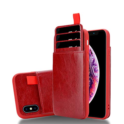 Cadorabo Hülle kompatibel mit Apple iPhone X/XS Handyhülle aus Premium Kunst Leder Stoßfeste [Kartenfächern] Case Hülle für iPhone X/XS Tasche in Rot von Cadorabo