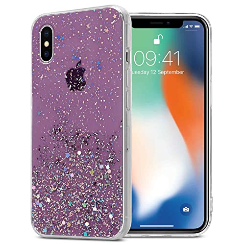 Cadorabo Hülle kompatibel mit Apple iPhone X/XS Rundumschutz TPU Silikon Case Mädchen Glitzer Strass Design Slim Kratzfest Weiche Gummi Bling Schutzhülle für Apple iPhone X/XS in Lila von Cadorabo