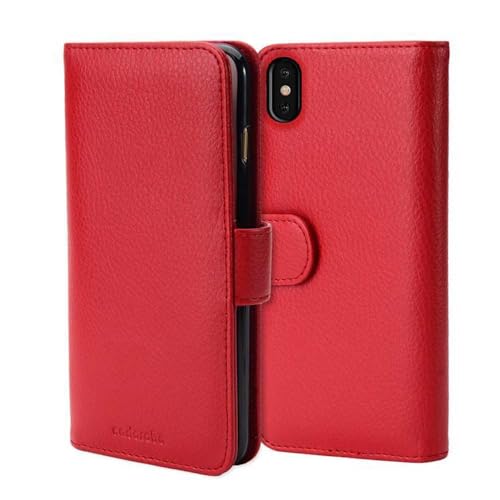 Cadorabo Hülle kompatibel mit Apple iPhone X/XS aus Premium Kunst Leder Flip Klappbare Stoßfeste Magnetische [Standfunktion] [Kartenfächern] Cover Hülle für iPhone X/XS Tasche in Rot von Cadorabo