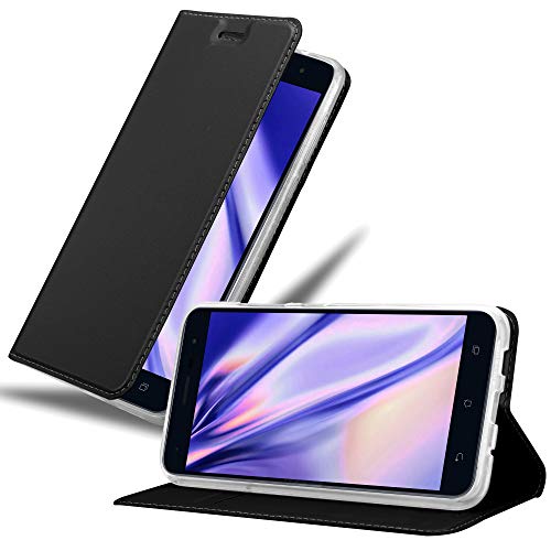 Cadorabo Hülle kompatibel mit Asus ZenFone 3 (5.5 Zoll) aus Kunst Leder Flip Klappbare Stoßfeste Magnetische [Standfunktion] [Kartenfächern] Cover Hülle für Asus ZenFone 3 (5.5 Zoll) Tasche in Schwarz von Cadorabo