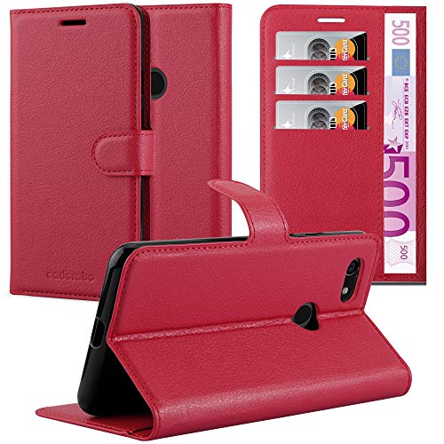 Cadorabo Hülle kompatibel mit Google Pixel 3 Handyhülle aus Premium Kunst Leder Flip Klappbare Stoßfeste Magnetische [Standfunktion] [Kartenfächern] Cover Hülle für Google Pixel 3 Tasche in Rot von Cadorabo