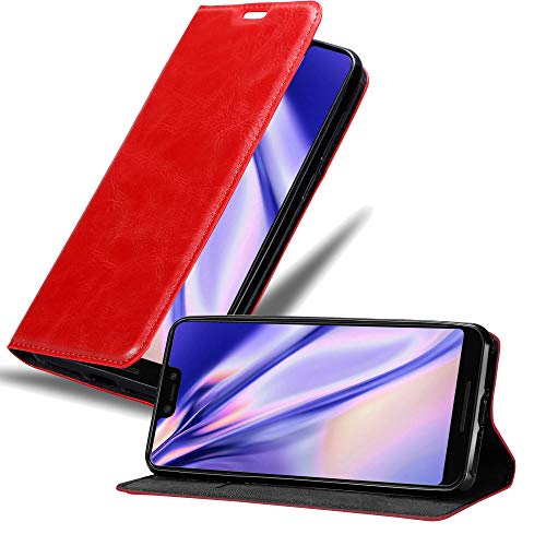 Cadorabo Hülle kompatibel mit Google Pixel 3 XL aus Premium Kunst Leder Flip Klappbare Stoßfeste Magnetische [Standfunktion] [Kartenfächern] Cover Hülle für Google Pixel 3 XL Tasche in Rot von Cadorabo