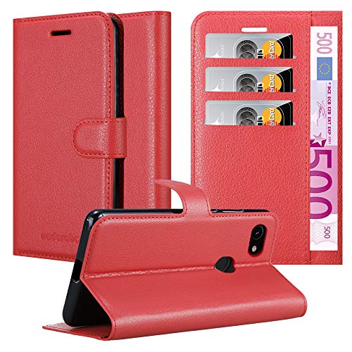 Cadorabo Hülle kompatibel mit Google Pixel 3A Handyhülle aus Premium Kunst Leder Flip Klappbare Stoßfeste Magnetische [Standfunktion] [Kartenfächern] Cover Hülle für Google Pixel 3A Tasche in Rot von Cadorabo