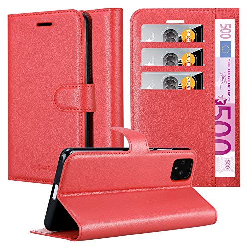 Cadorabo Hülle kompatibel mit Google Pixel 4 XL Handyhülle aus Premium Kunst Leder Flip Klappbare Stoßfeste Magnetische [Standfunktion] [Kartenfächern] Cover Hülle für Google Pixel 4 XL Tasche in Rot von Cadorabo