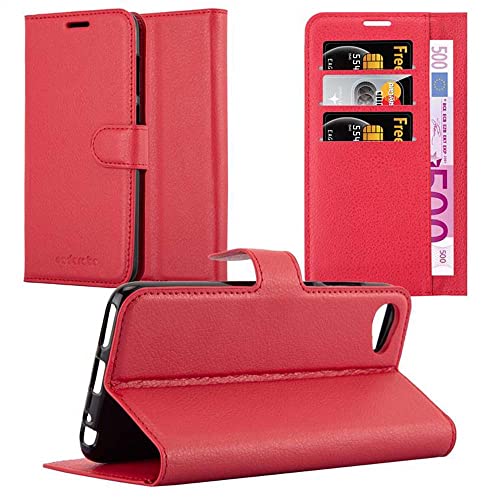 Cadorabo Hülle kompatibel mit HTC Desire 12 Handyhülle aus Premium Kunst Leder Flip Klappbare Stoßfeste Magnetische [Standfunktion] [Kartenfächern] Cover Hülle für HTC Desire 12 Tasche in Rot von Cadorabo