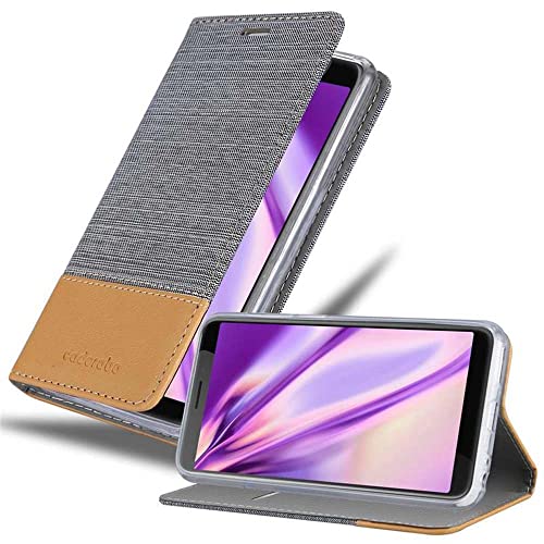 Cadorabo Hülle kompatibel mit HTC Desire 12 aus Premium Jeans und Kunst Leder Flip Klappbare Stoßfeste Magnetische [Standfunktion] [Kartenfächern] Cover Hülle für HTC Desire 12 Tasche in Grau von Cadorabo