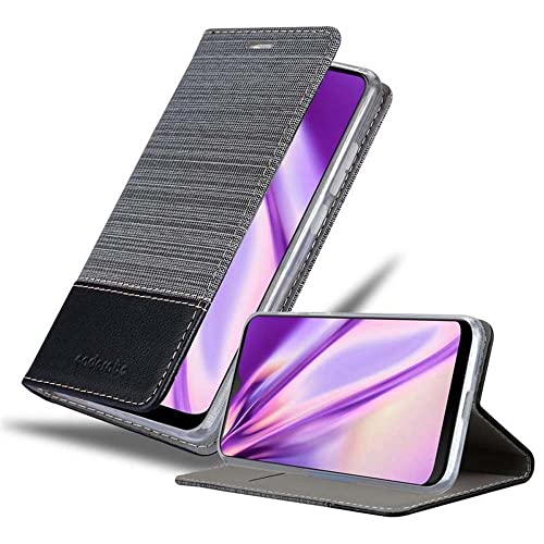 Cadorabo Hülle kompatibel mit HTC Desire 19 Plus aus Jeans und Kunst Leder Flip Klappbare Stoßfeste Magnetische [Standfunktion] [Kartenfächern] Cover Hülle für HTC Desire 19 Plus Tasche in Grau von Cadorabo