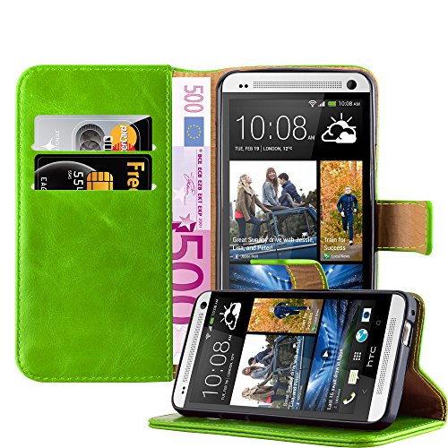 Cadorabo Hülle kompatibel mit HTC ONE M7 aus Premium Kunst Leder Flip Klappbare Stoßfeste Magnetische [Standfunktion] [Kartenfächern] Cover Hülle für HTC ONE M7 Tasche in Grün von Cadorabo
