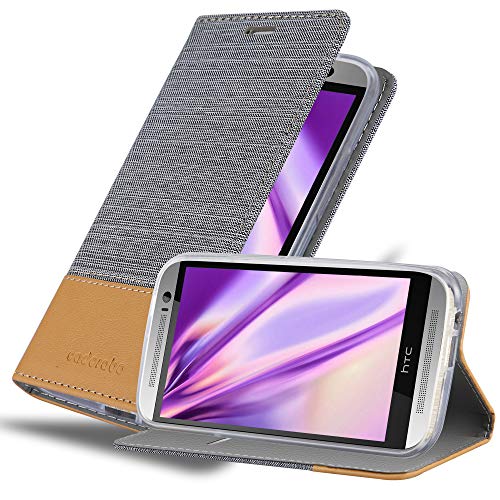 Cadorabo Hülle kompatibel mit HTC ONE M8 aus Premium Jeans und Kunst Leder Flip Klappbare Stoßfeste Magnetische [Standfunktion] [Kartenfächern] Cover Hülle für HTC ONE M8 Tasche in Grau von Cadorabo