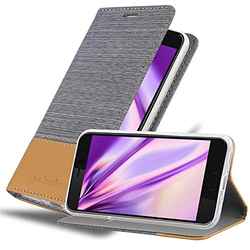 Cadorabo Hülle kompatibel mit HTC Ocean / U11 aus Premium Jeans und Kunst Leder Flip Klappbare Stoßfeste Magnetische [Standfunktion] [Kartenfächern] Cover Hülle für HTC Ocean / U11 Tasche in Grau von Cadorabo
