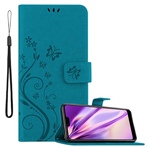 Cadorabo Hülle kompatibel mit Honor 10 Blumen Design aus Premium Kunst Leder Flip Klappbare Stoßfeste Magnetische [Standfunktion] [Kartenfächern] Cover Hülle für Honor 10 Tasche in Blau von Cadorabo