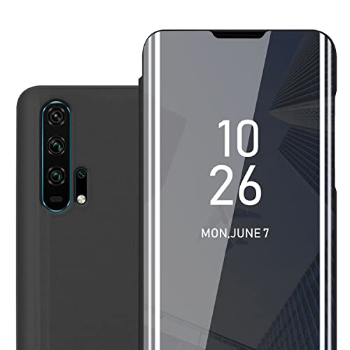 Cadorabo Hülle kompatibel mit Honor 20 PRO in TURMALIN SCHWARZ - Clear View Spiegel Schutzhülle mit Standfunktion 360 Grad Schutz von Cadorabo