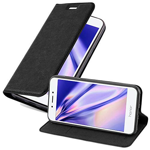 Cadorabo Hülle kompatibel mit Honor 6A aus Premium Kunst Leder Flip Klappbare Stoßfeste Magnetische [Standfunktion] [Kartenfächern] Cover Hülle für Honor 6A Tasche in Schwarz von Cadorabo