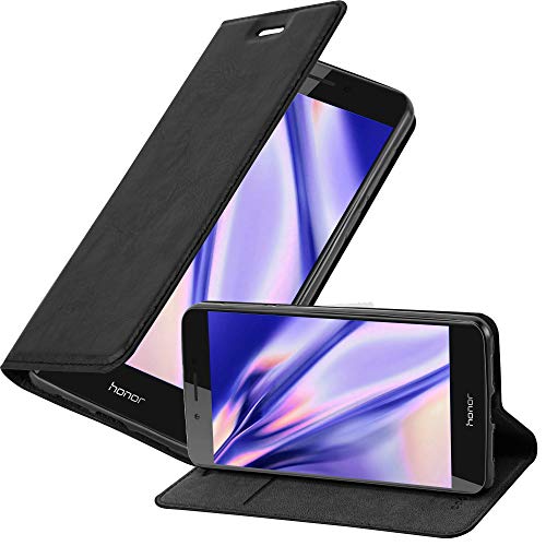 Cadorabo Hülle kompatibel mit Honor 6C aus Premium Kunst Leder Flip Klappbare Stoßfeste Magnetische [Standfunktion] [Kartenfächern] Cover Hülle für Honor 6C Tasche in Schwarz von Cadorabo