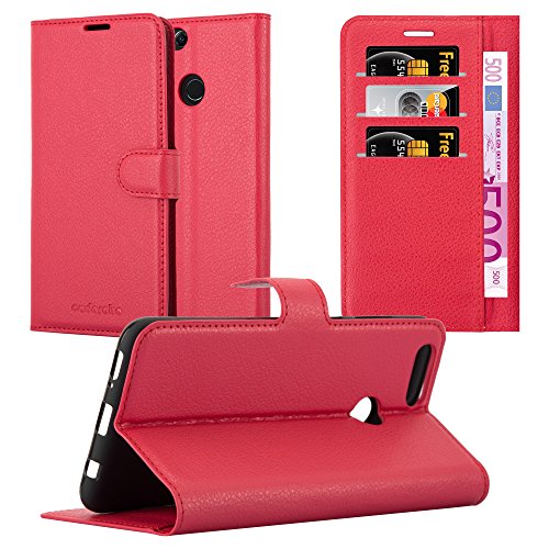 Cadorabo Hülle kompatibel mit Honor 7X Handyhülle aus Premium Kunst Leder Flip Klappbare Stoßfeste Magnetische [Standfunktion] [Kartenfächern] Cover Hülle für Honor 7X Tasche in Rot von Cadorabo