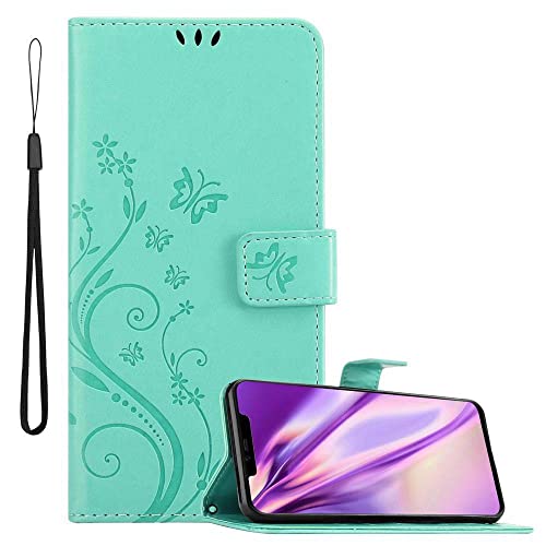 Cadorabo Hülle kompatibel mit Huawei Mate 20 PRO Blumen Design aus Kunst Leder Flip Klappbare Stoßfeste Magnetische [Standfunktion] [Kartenfächern] Cover Hülle für Huawei Mate 20 PRO Tasche in Türkis von Cadorabo